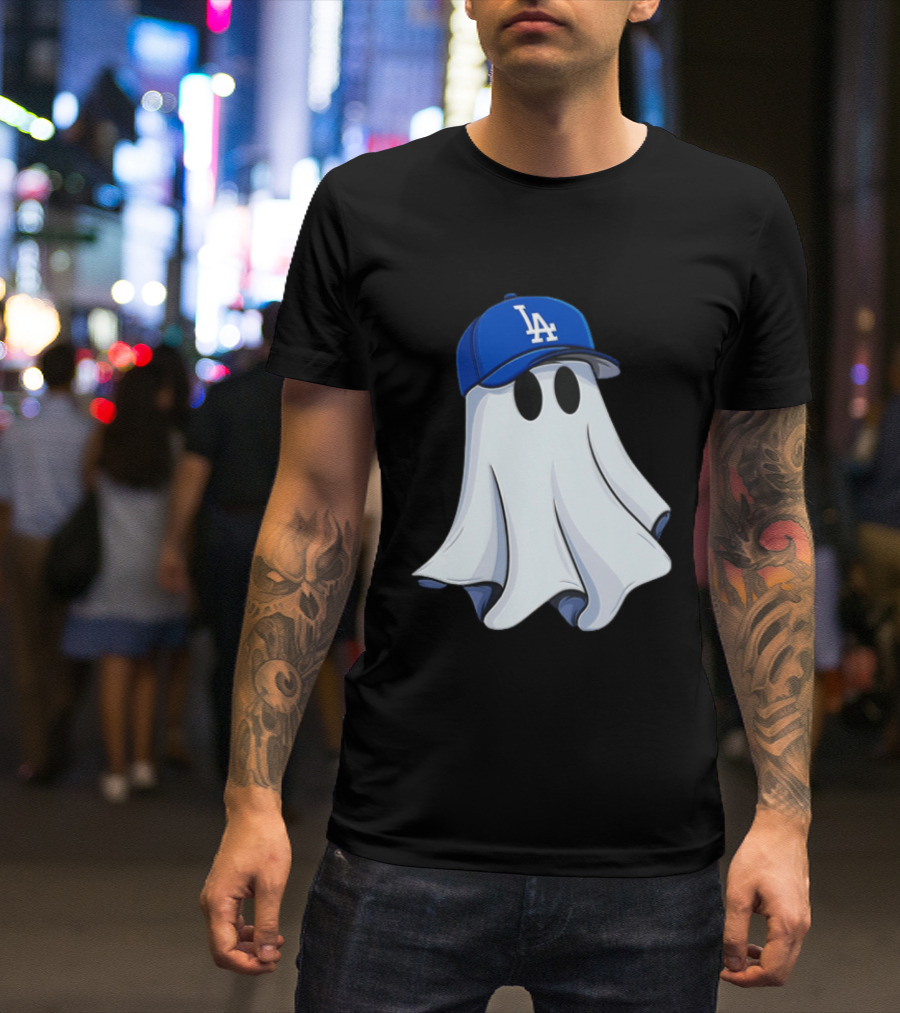 Los Angeles Dodgers Ghost In Blue LA Cap T-Shirt