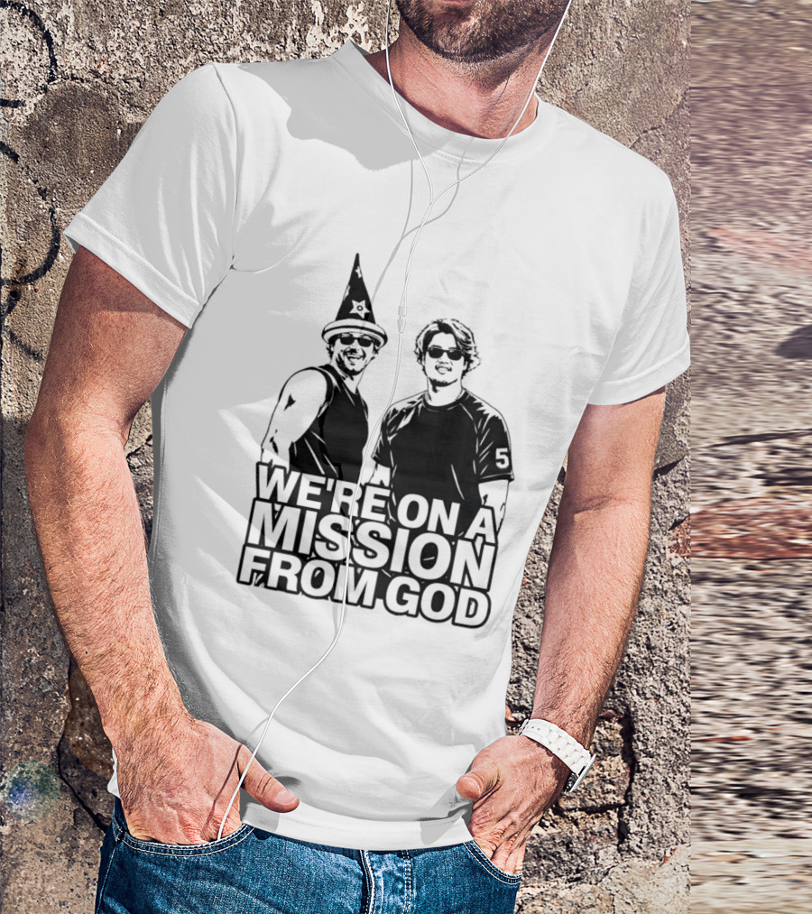 We're On A Mission From God Blues Brothers Wizard Hat Sunglasses T-Shirt