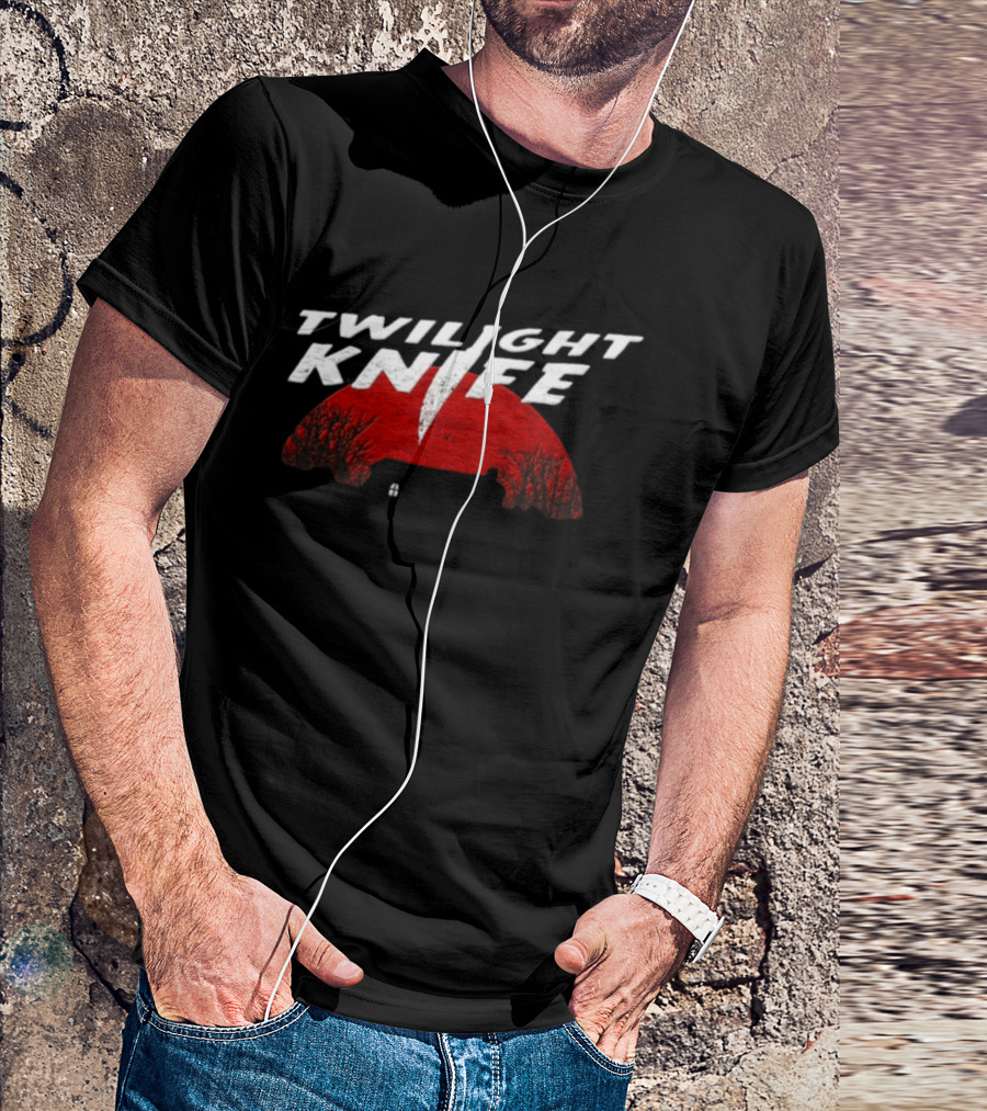 Twilight Knife Red Moon With Trees And House T-Shirt