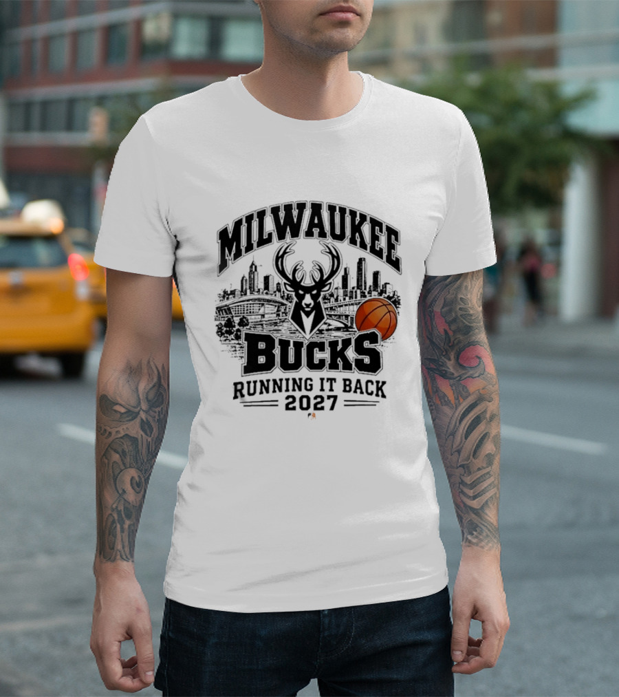 Milwaukee Bucks Running It Back 2027 Basketball Skyline T-Shirt