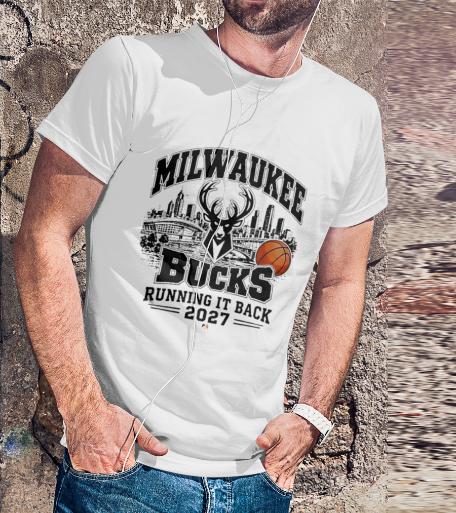 Milwaukee Bucks Running It Back 2027 Basketball Skyline T-Shirt
