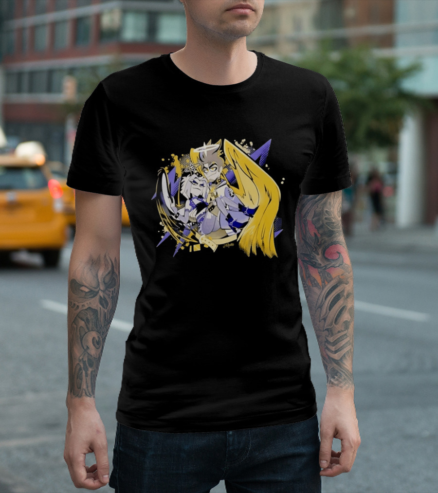 Adam And Lute Hazbin Hotel Characters With Golden Wings And Halos T-Shirt