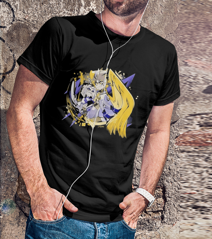 Adam And Lute Hazbin Hotel Characters With Golden Wings And Halos T-Shirt