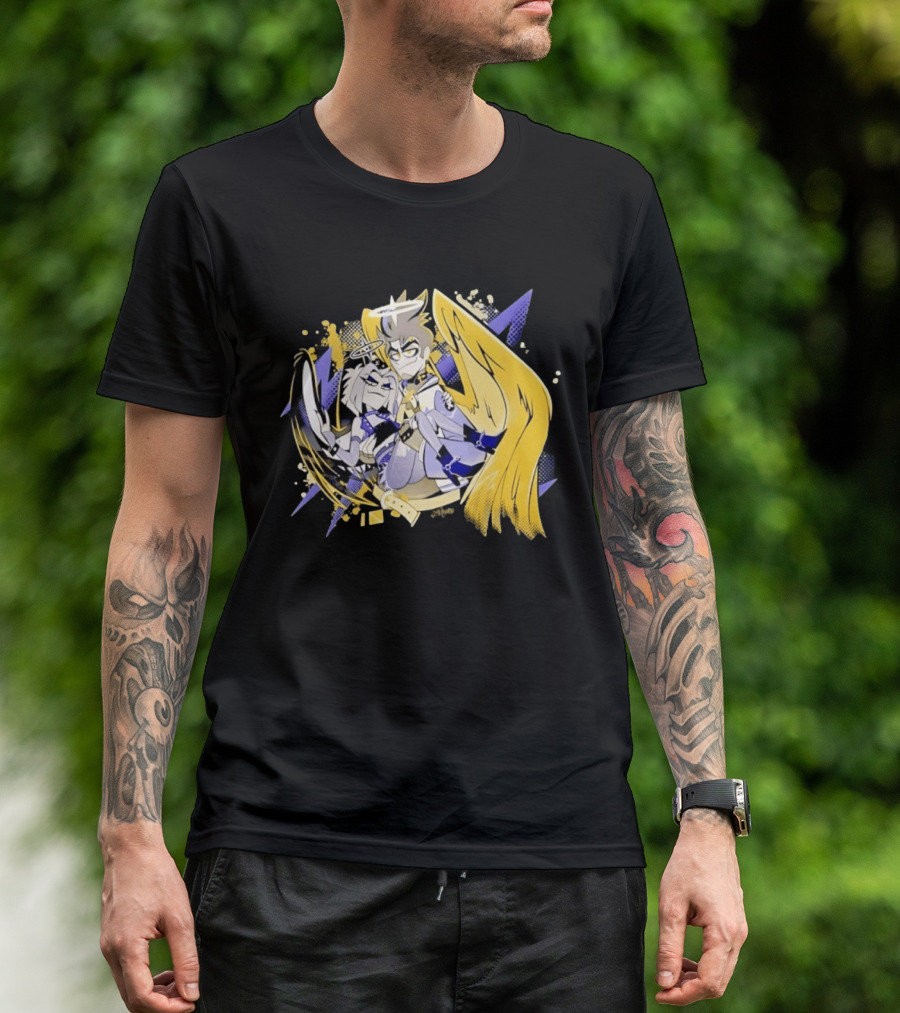 Adam And Lute Hazbin Hotel Characters With Golden Wings And Halos T-Shirt