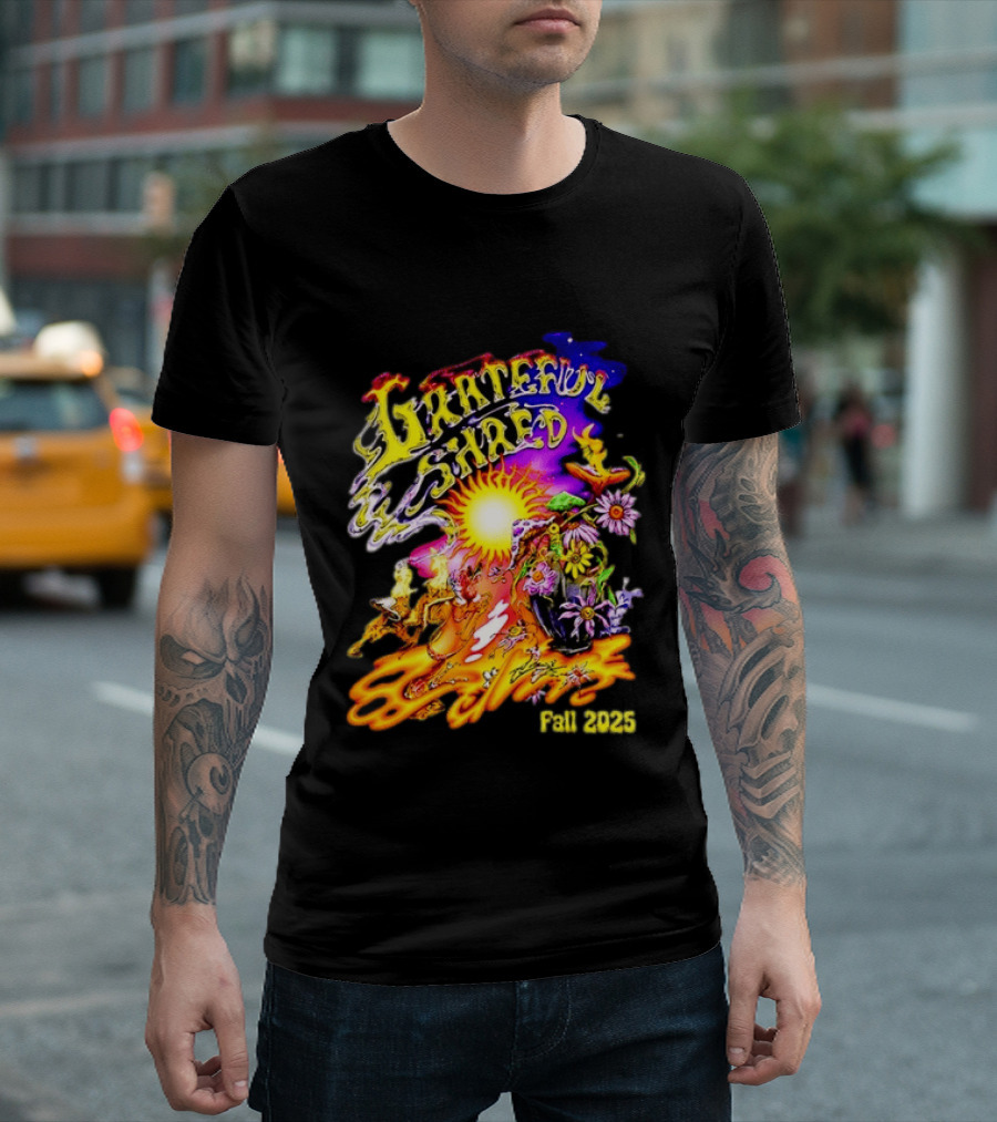 Grateful Shred Fall 2025 Psychedelic Sunburst Jam Band Vibrant Festival T-Shirt