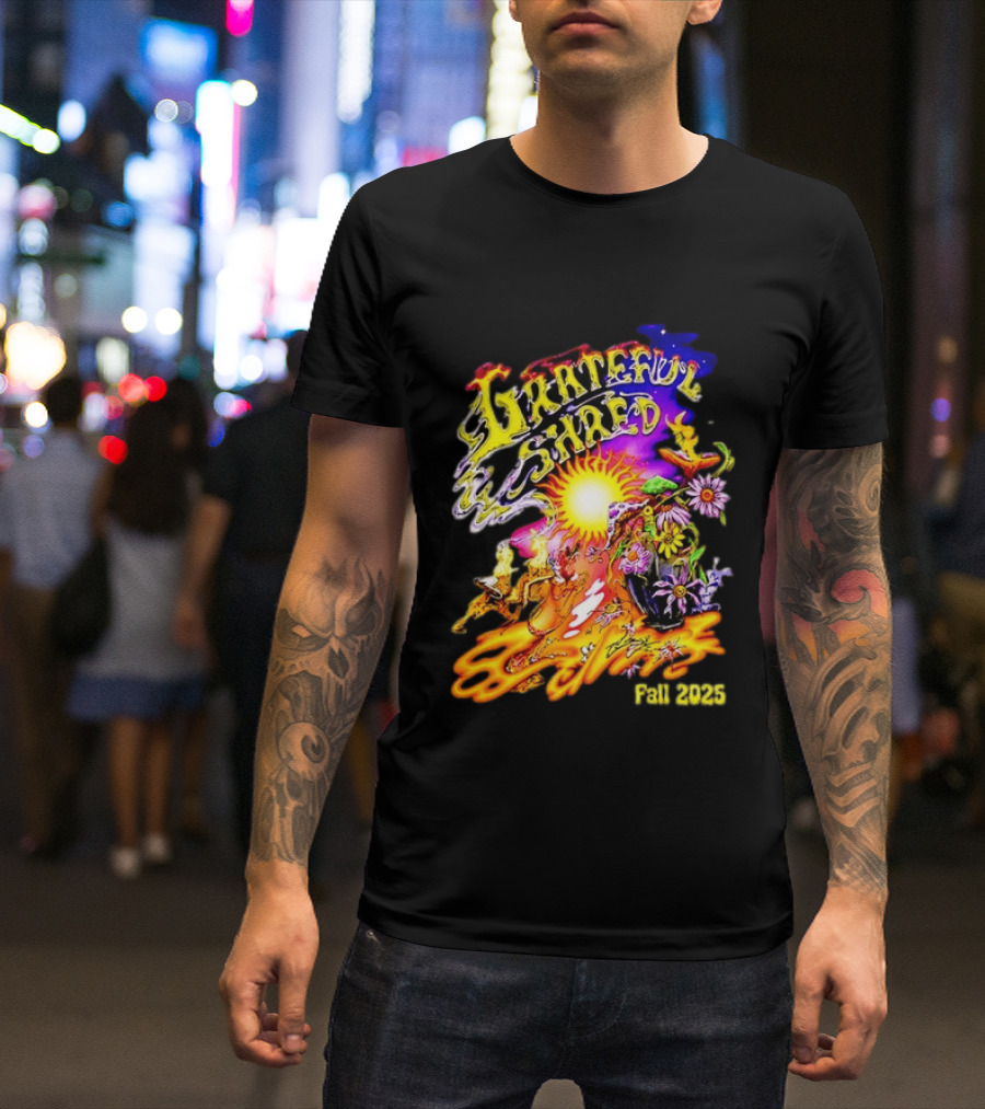 Grateful Shred Fall 2025 Psychedelic Sunburst Jam Band Vibrant Festival T-Shirt