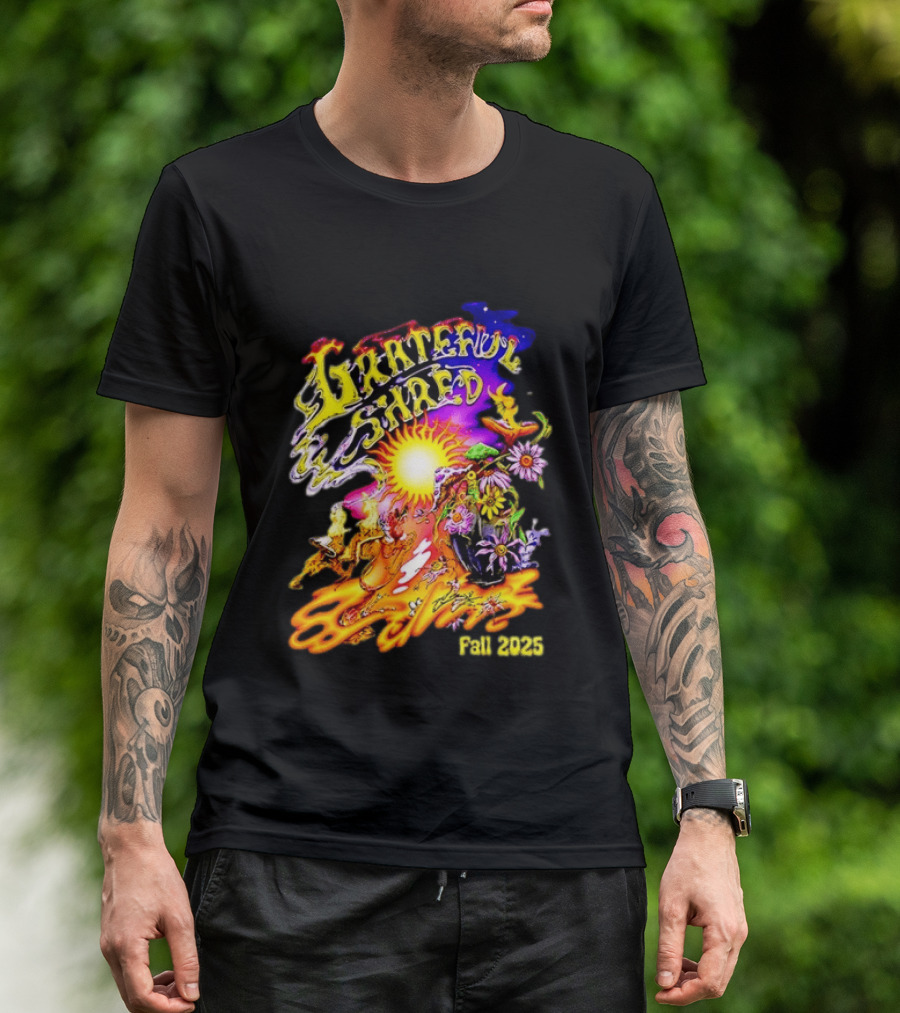 Grateful Shred Fall 2025 Psychedelic Sunburst Jam Band Vibrant Festival T-Shirt