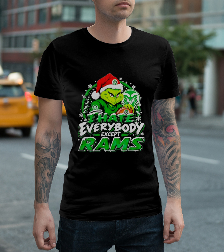 I Hate Everybody Except Rams Grinch Colorado State Rams Christmas T-Shirt