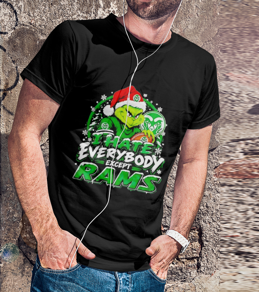 I Hate Everybody Except Rams Grinch Colorado State Rams Christmas T-Shirt