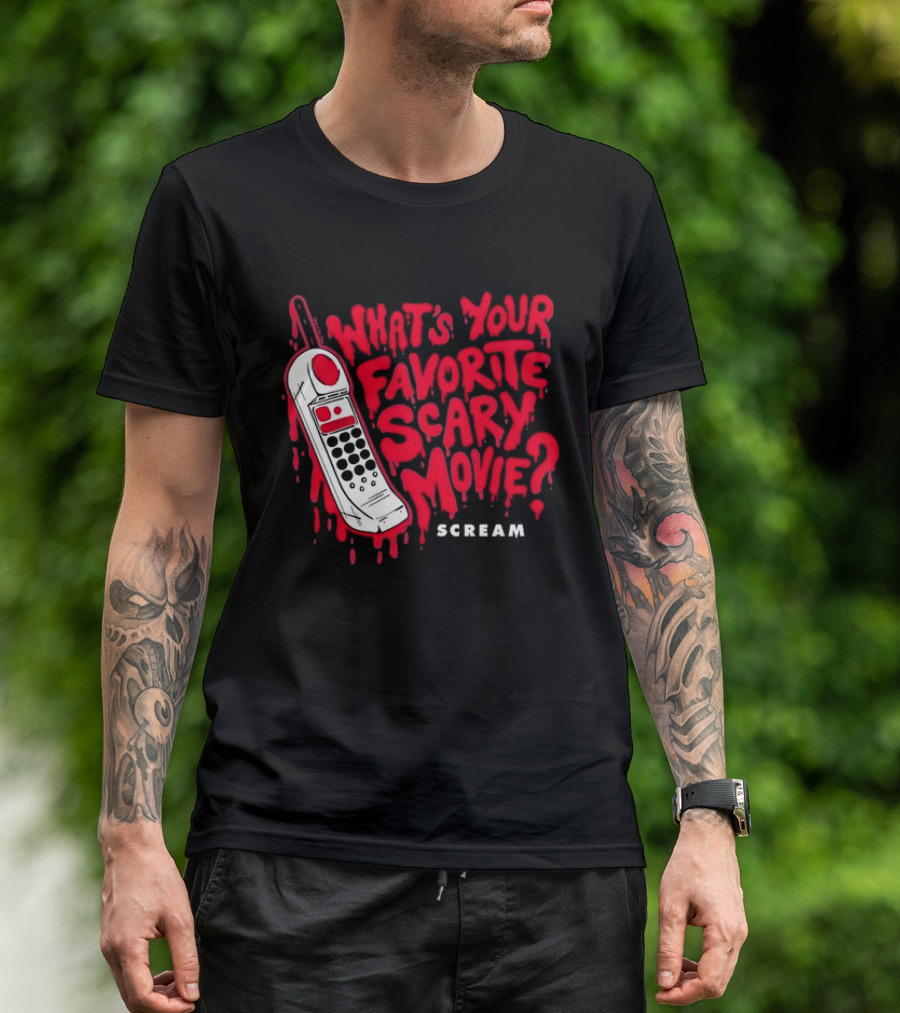 Scream What's Your Favorite Scary Movie Telephone Blood Red T-Shirt