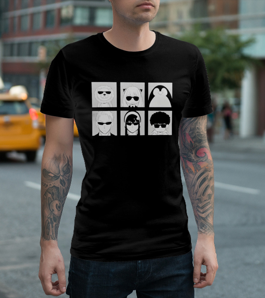 Spy X Family Characters In Sunglasses Box Grid T-Shirt