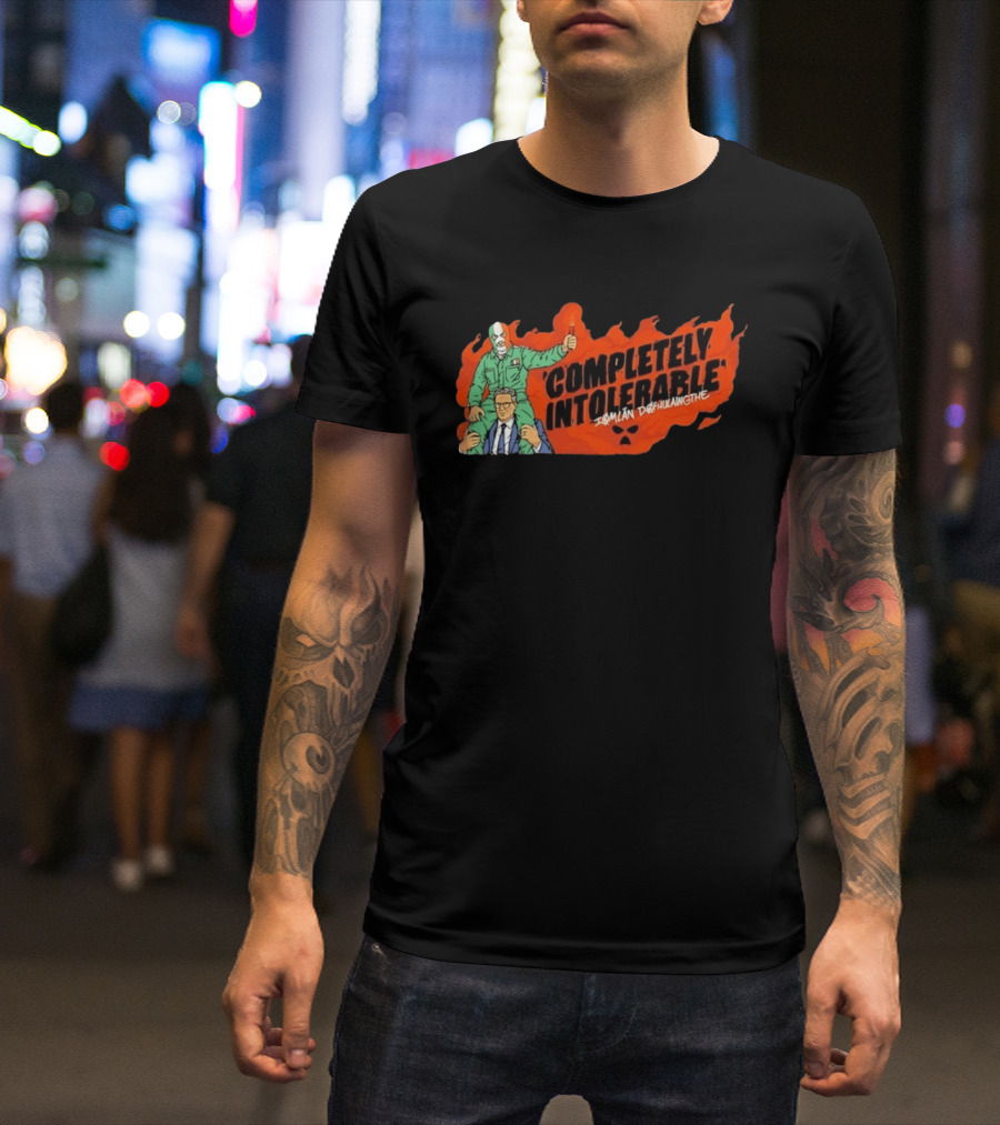 Completely Intolerable Iømlán Døfhulaingthe Flame Background Masked Man Suit And Tie T-Shirt