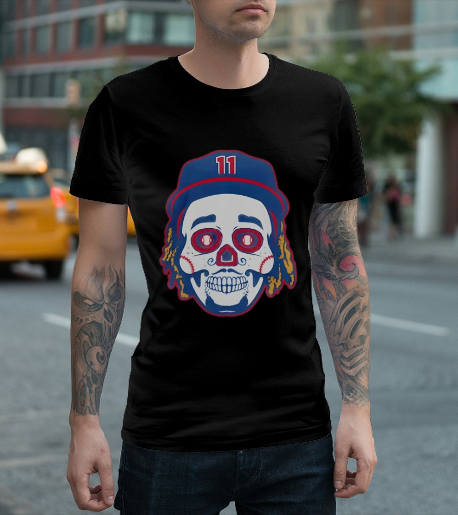 José Ramírez 11 Cleveland Guardians Sugar Skull Baseball Player T-Shirt