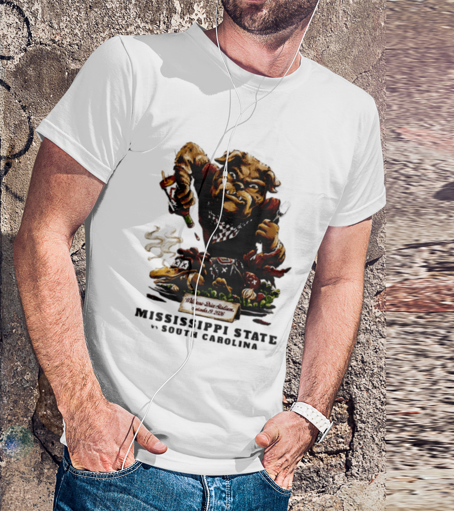 Mississippi State Vs South Carolina 2026 Bulldog Pouring Sauce On Roasted Duck Williams Brice Stadium T-Shirt