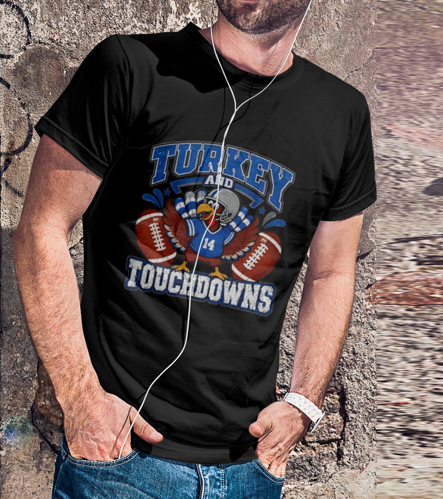 Detriot Lions Thanksgiving Football Turkey Touchdowns Fun T-Shirt