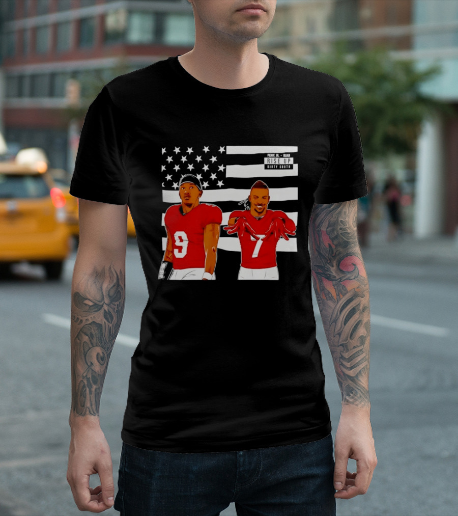 Michael Penix Jr Bijan Robinson Rise Up Dirty South Football Stars American Flag T-Shirt