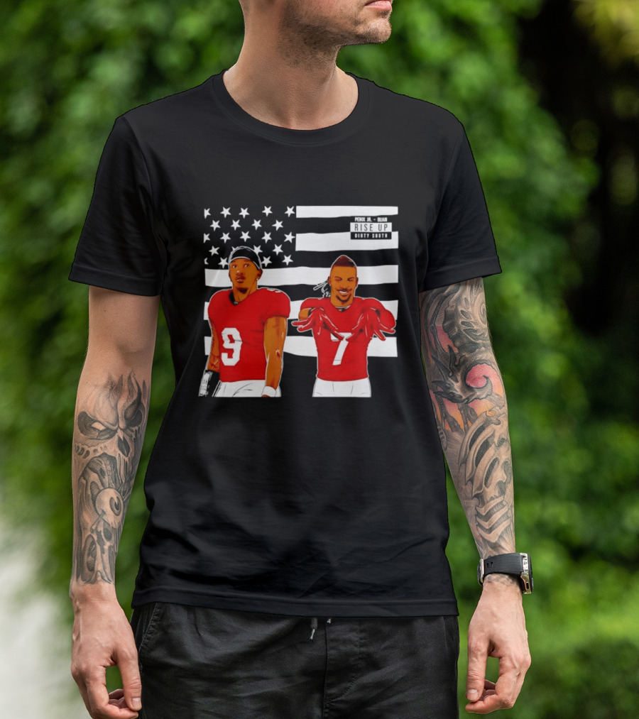 Michael Penix Jr Bijan Robinson Rise Up Dirty South Football Stars American Flag T-Shirt