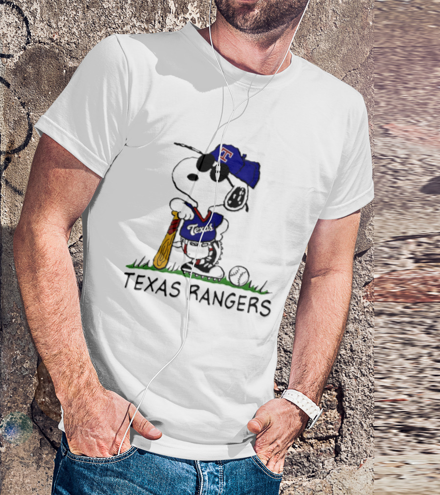 Snoopy Texas Rangers MLB Baseball Uniform With Sunglasses And Bat T-Shirt