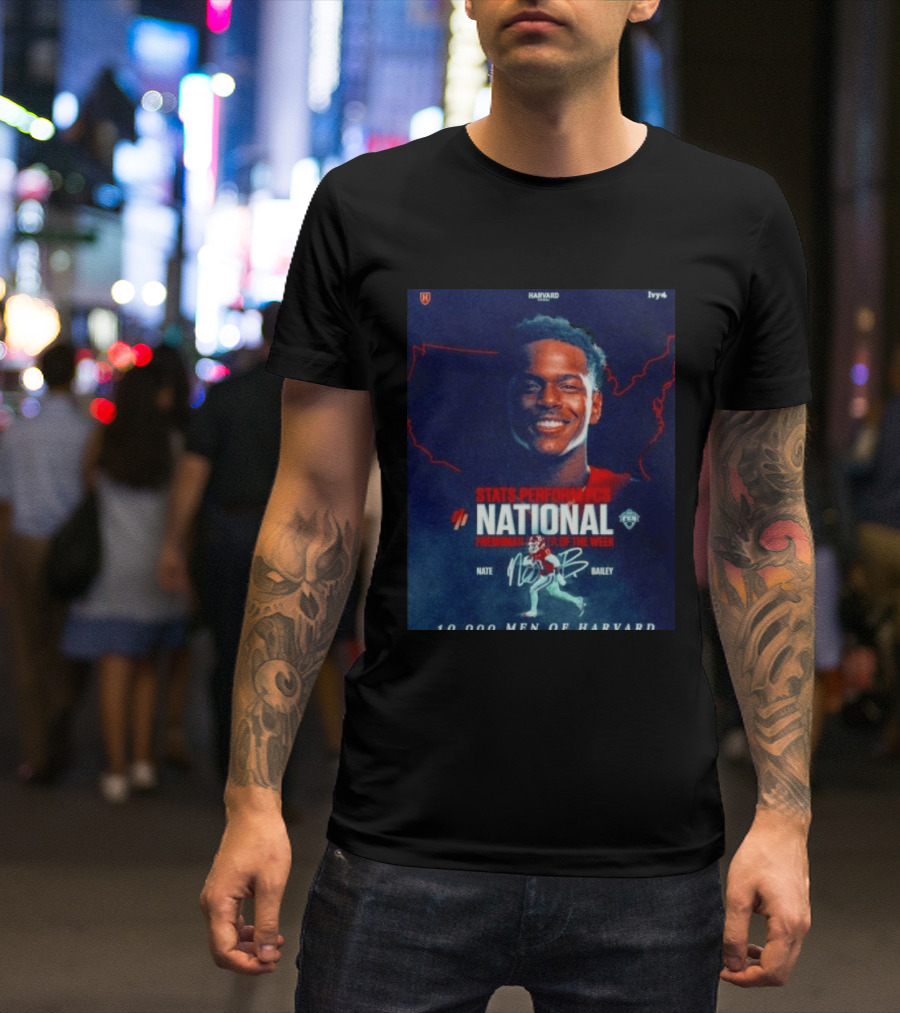 Stats Perform FCS National Freshman Player Of The Week Nate Bailey Harvard Football Ivy League T-Shirt