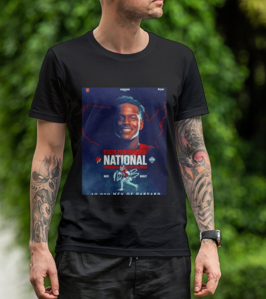 Stats Perform FCS National Freshman Player Of The Week Nate Bailey Harvard Football Ivy League T-Shirt