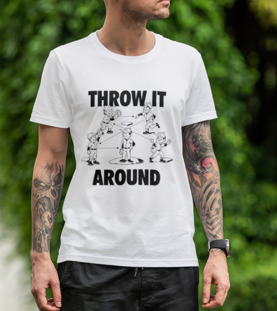 Throw IT Around Cartoon Baseball Players Throwing Ball T-Shirt