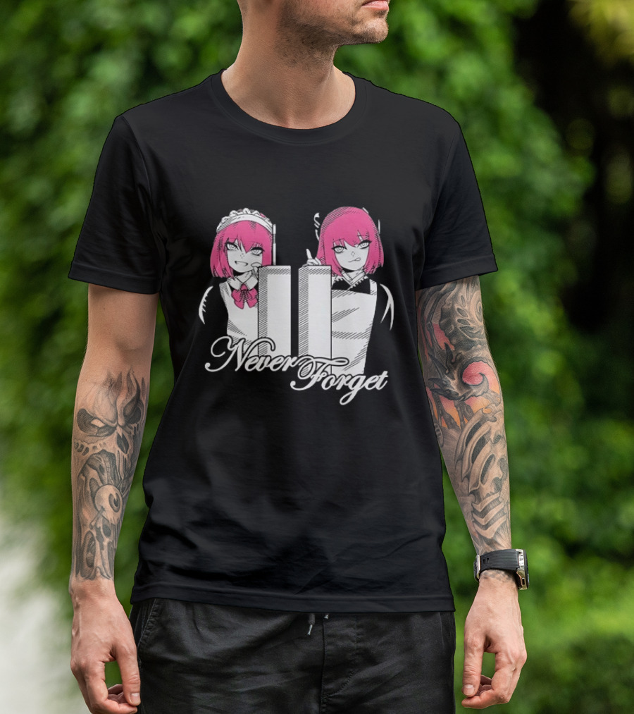 Never Forget Anime Manga Otaku Pink Hair Maid Twins T-Shirt