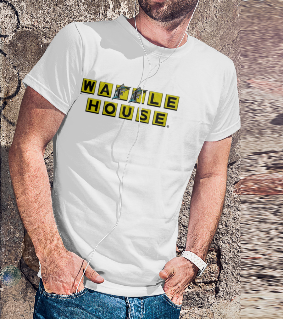 Waffle House Miami Marlins Fish Letters Yellow Blocks T-Shirt