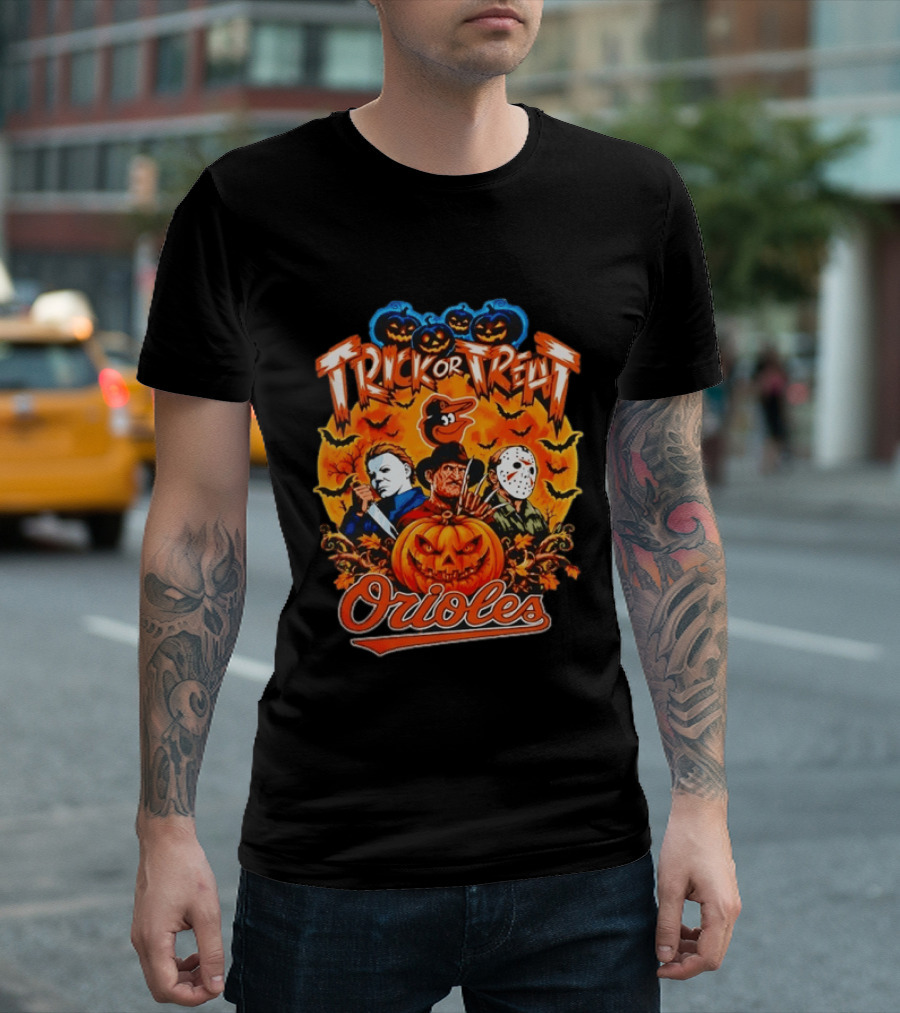 Trick Or Treat Orioles Horror Movie Characters Halloween T-Shirt