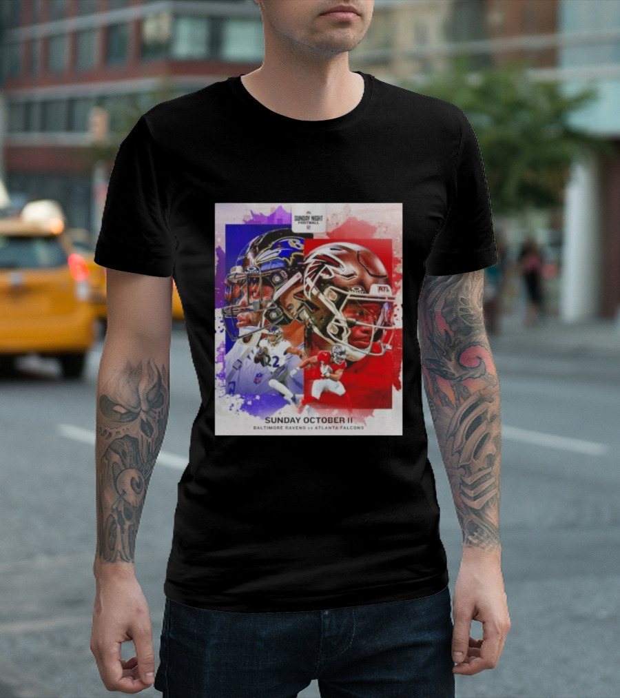 Sunday Night Football October 11 Baltimore Ravens Vs Atlanta Falcons NFL Matchup T-Shirt