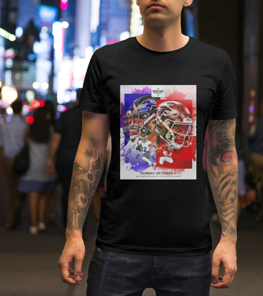 Sunday Night Football October 11 Baltimore Ravens Vs Atlanta Falcons NFL Matchup T-Shirt