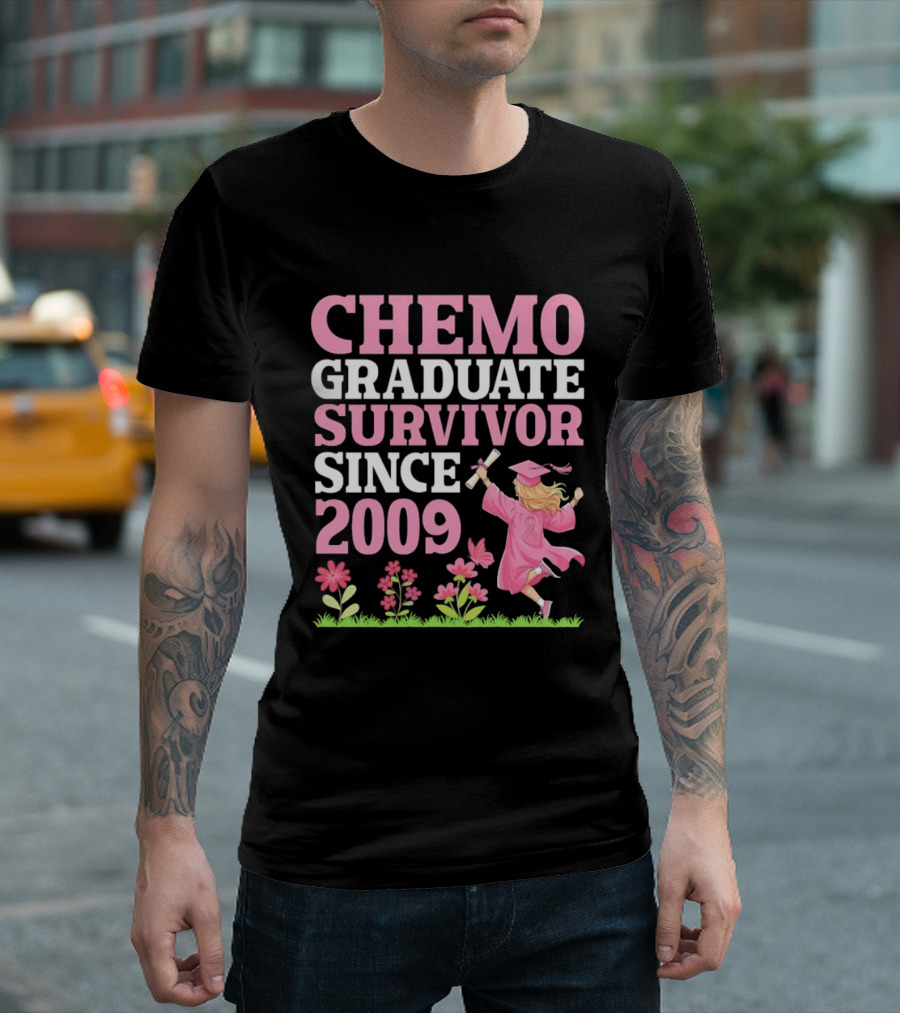 Chemo Graduate Survivor Since 2009 Cancer Awareness Pink Ribbon Graduation T-Shirt