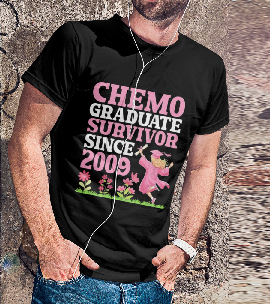 Chemo Graduate Survivor Since 2009 Cancer Awareness Pink Ribbon Graduation T-Shirt