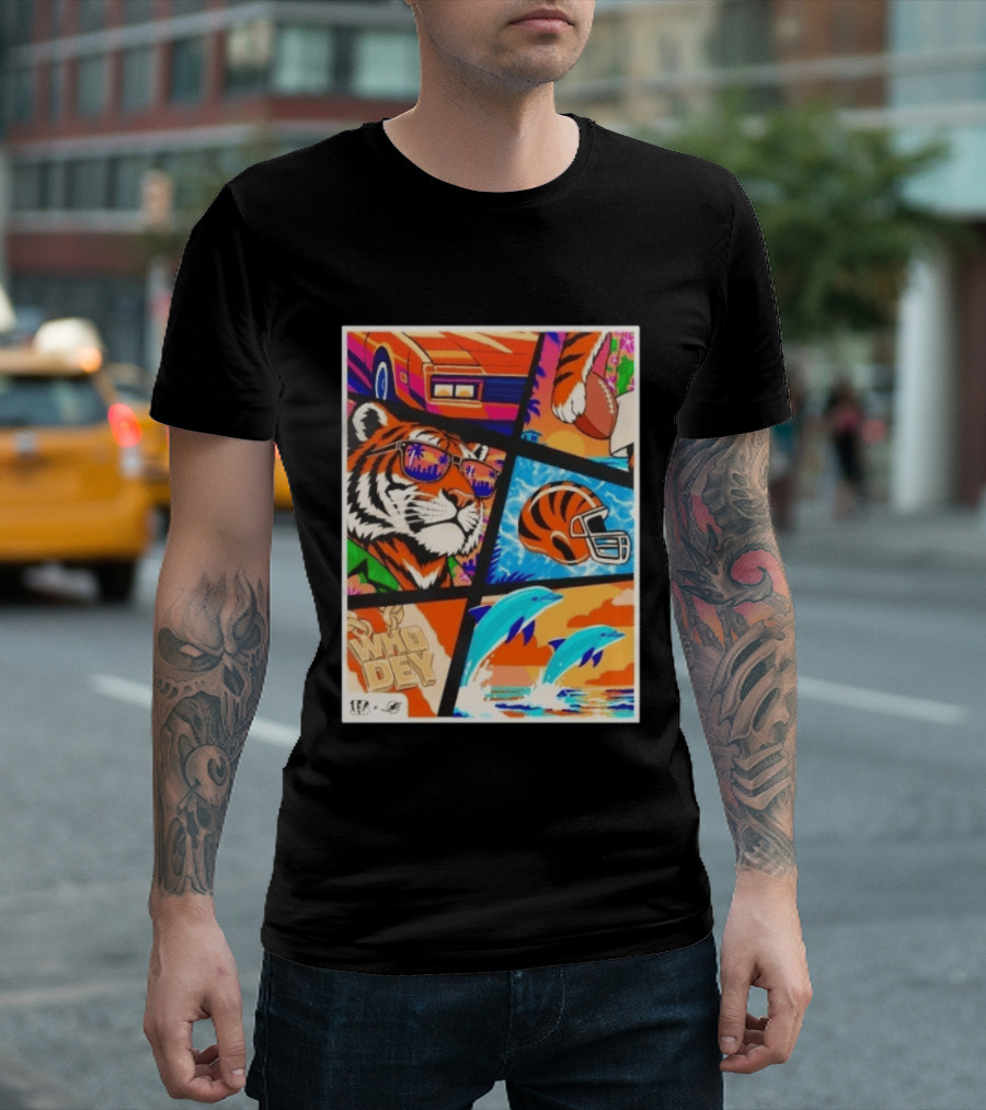 Cincinnati Bengals Tiger Dolphins Football Who Dey NFL Matchup T-Shirt