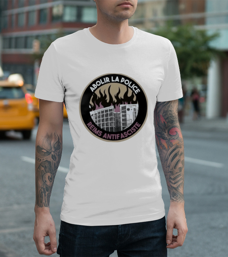 Abolir La Police Reims Antifasciste Antifa Burned Building Circular T-Shirt