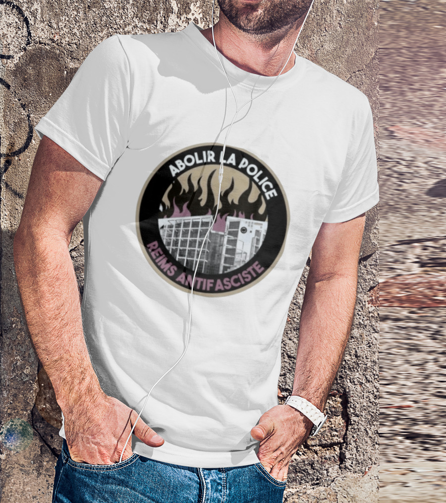 Abolir La Police Reims Antifasciste Antifa Burned Building Circular T-Shirt