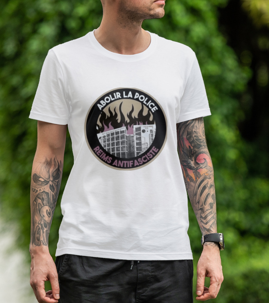 Abolir La Police Reims Antifasciste Antifa Burned Building Circular T-Shirt