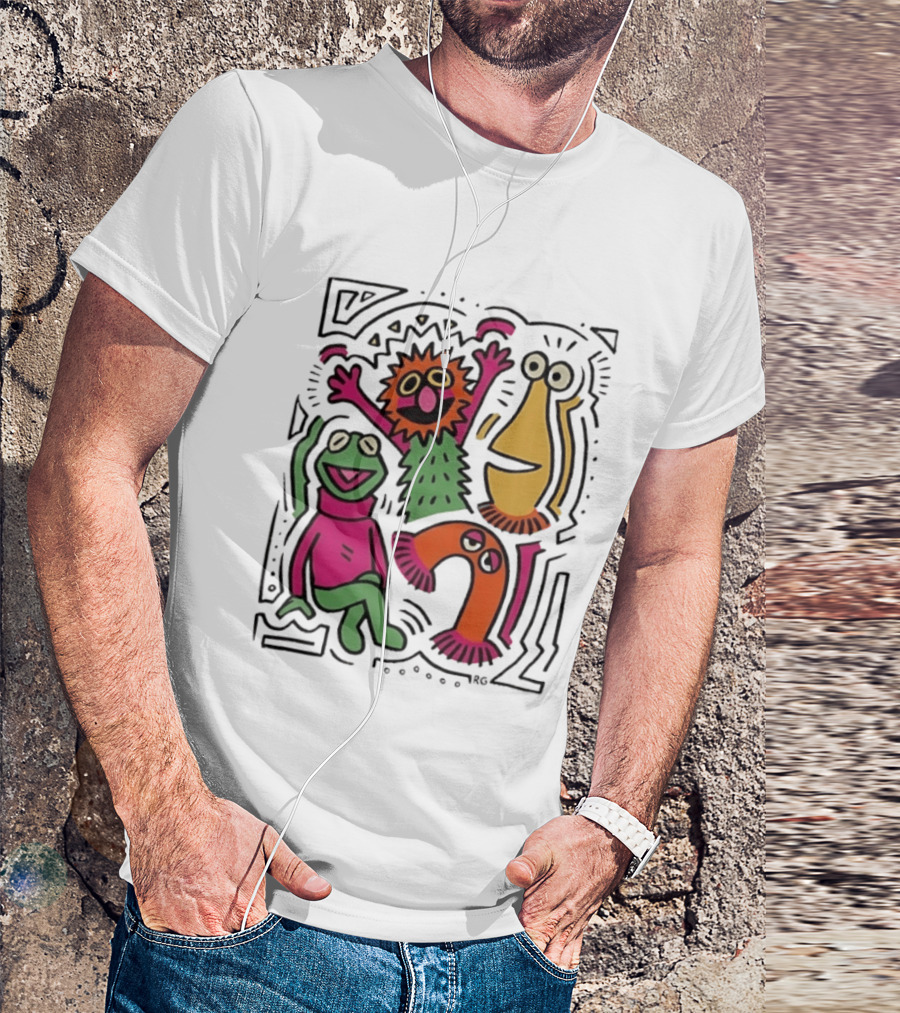 Kermit The Frog And Friends Keith Haring Collaboration Featuring Iconic Cartoon Characters T-Shirt