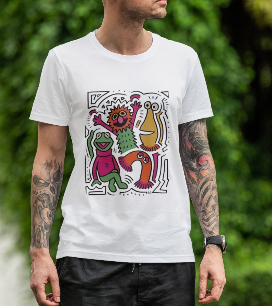 Kermit The Frog And Friends Keith Haring Collaboration Featuring Iconic Cartoon Characters T-Shirt
