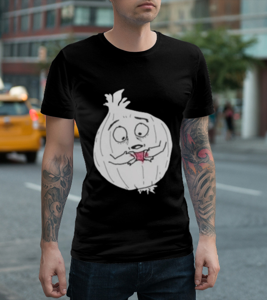 Crying Onion Cartoon Funny Vegetable Drawing T-Shirt