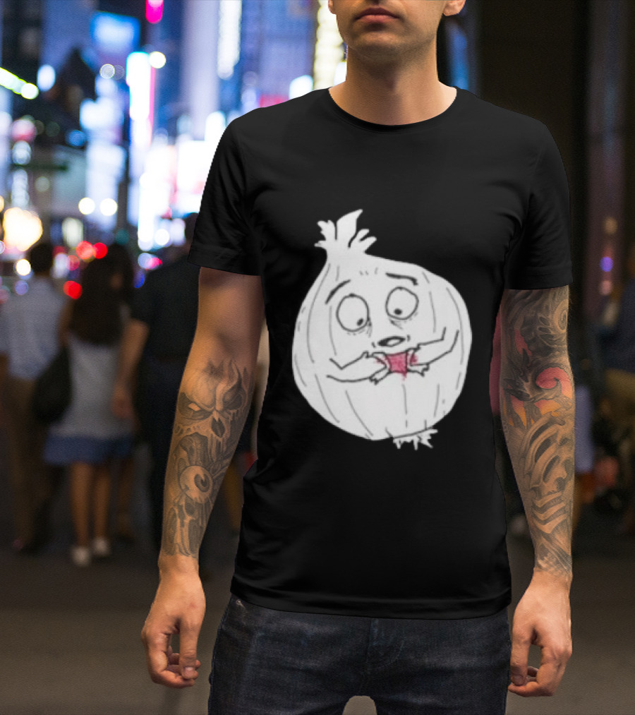 Crying Onion Cartoon Funny Vegetable Drawing T-Shirt