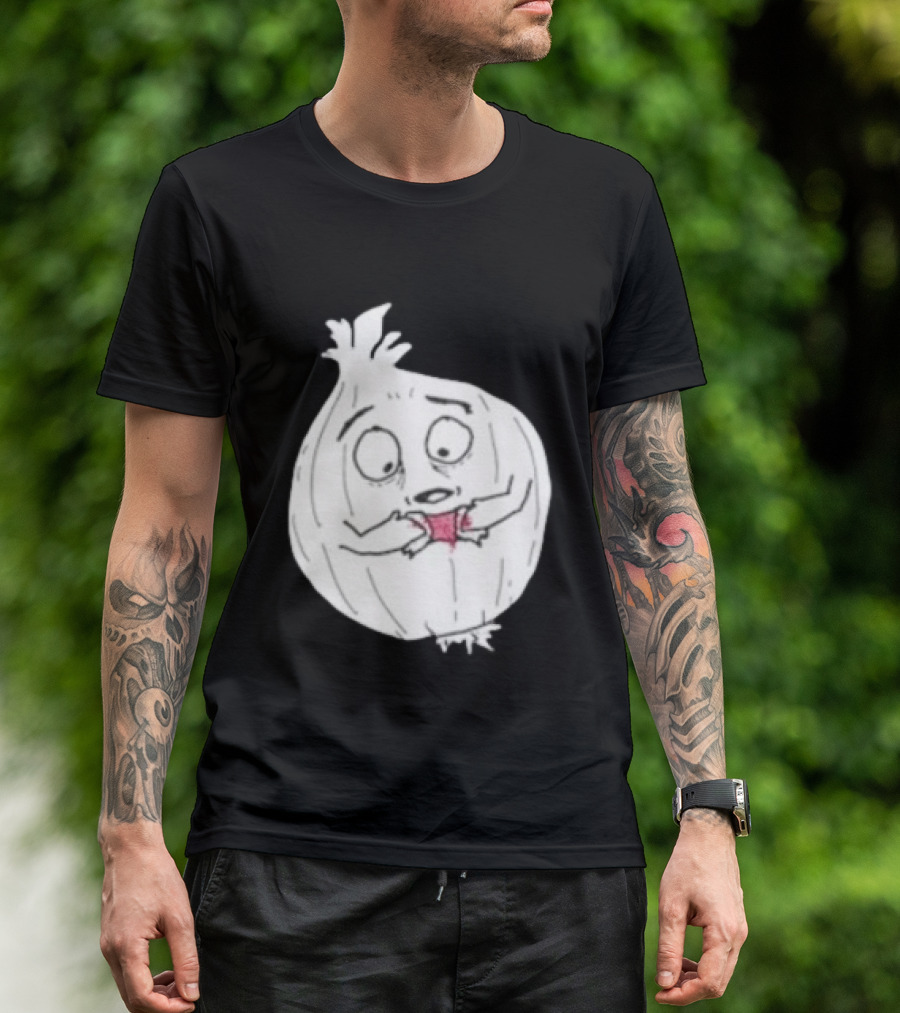 Crying Onion Cartoon Funny Vegetable Drawing T-Shirt