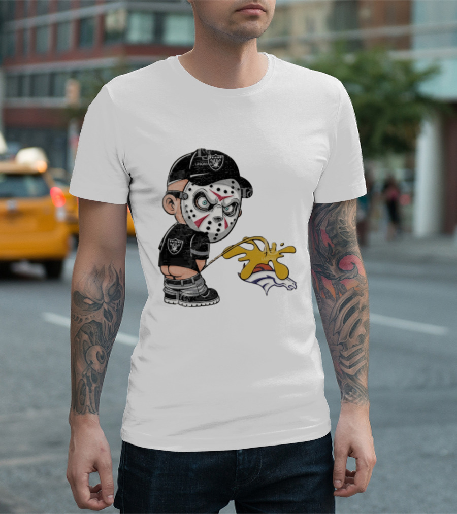 Las Vegas Raiders Jason Voorhees Piss On Denver Broncos Rivalry Humor Sports Fan T-Shirt