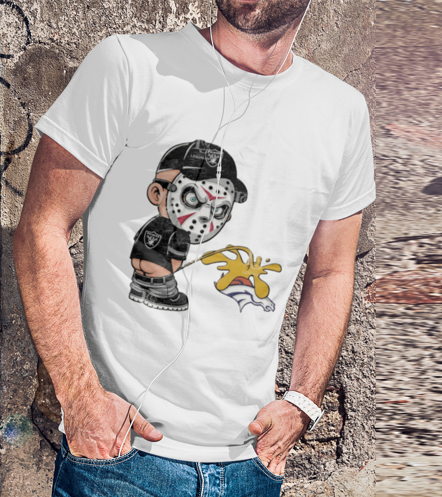 Las Vegas Raiders Jason Voorhees Piss On Denver Broncos Rivalry Humor Sports Fan T-Shirt