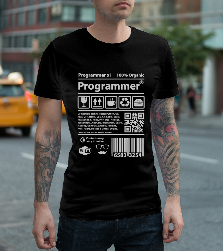 Programmer X1 100 Percent Organic Contents May Vary In Colour Barcode WiFi Coffee Recycle T-Shirt