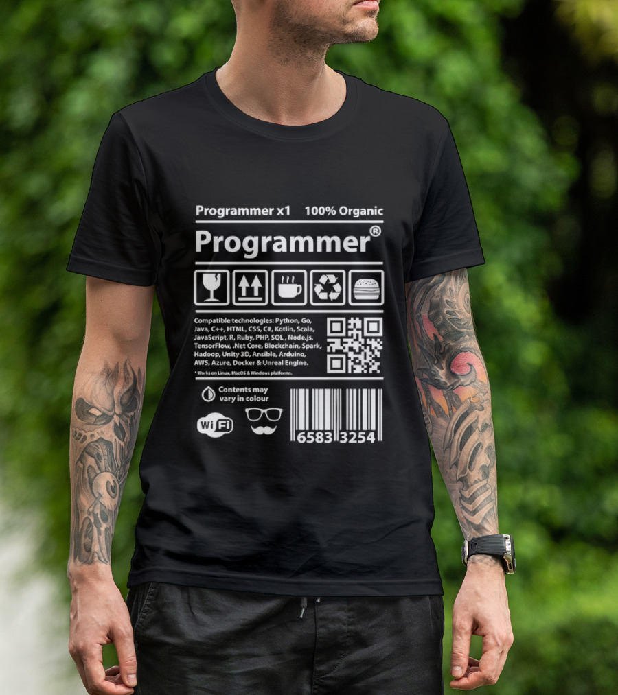 Programmer X1 100 Percent Organic Contents May Vary In Colour Barcode WiFi Coffee Recycle T-Shirt