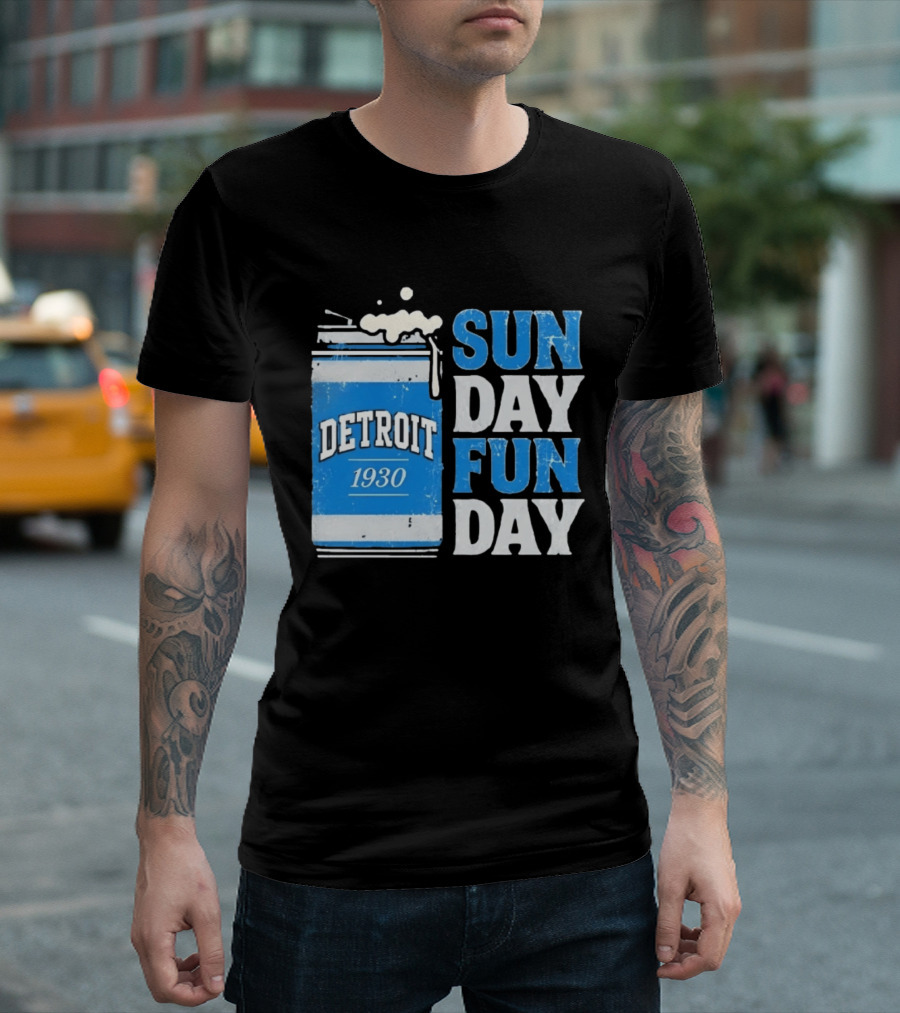 Detroit 1930 Beer Can Sun Day Fun Day Distressed T-Shirt