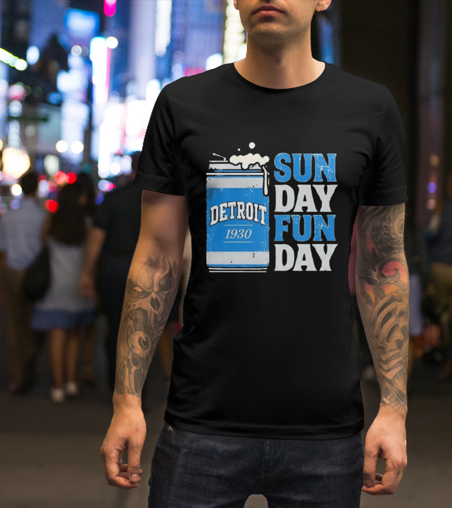 Detroit 1930 Beer Can Sun Day Fun Day Distressed T-Shirt