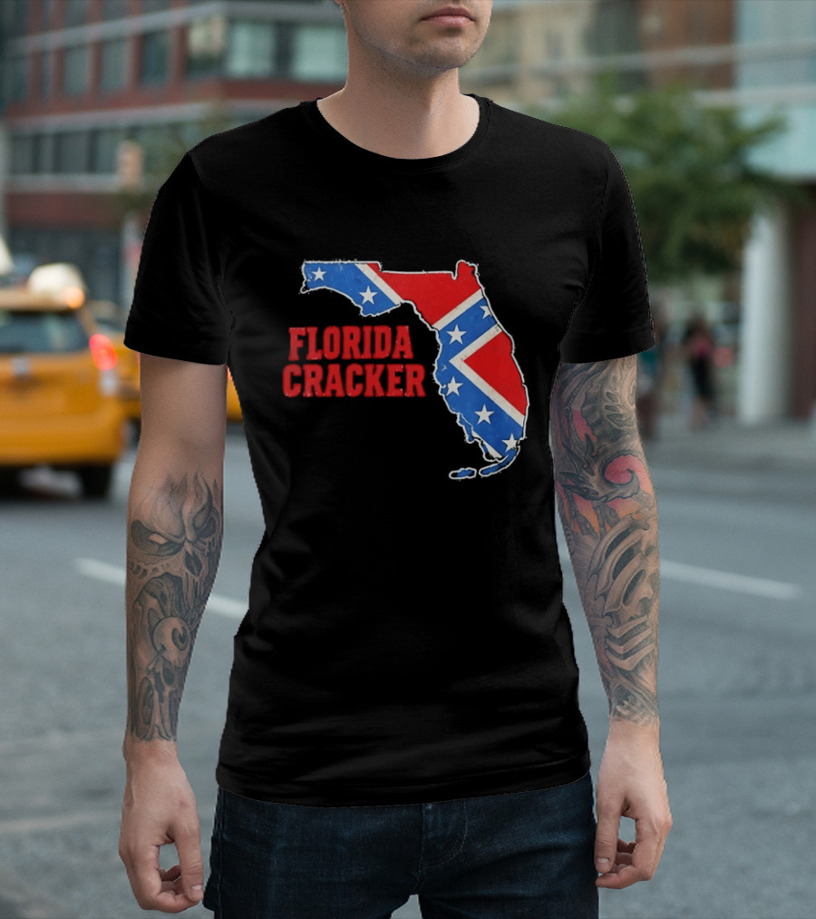 Florida Cracker Distressed Confederate Flag State Map Southern Pride T-Shirt