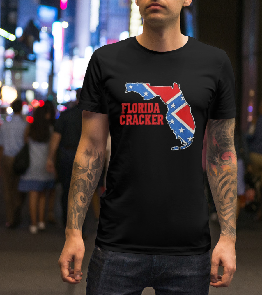 Florida Cracker Distressed Confederate Flag State Map Southern Pride T-Shirt