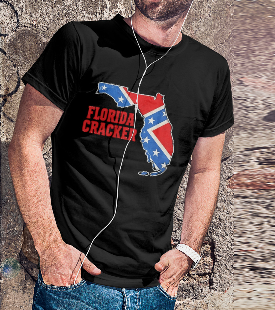 Florida Cracker Distressed Confederate Flag State Map Southern Pride T-Shirt